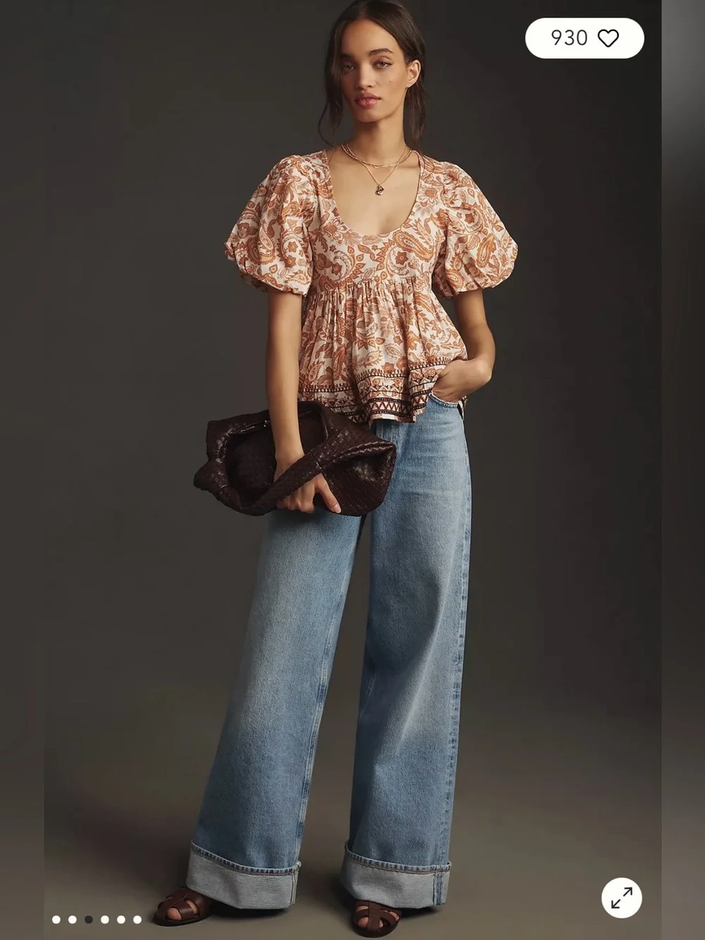 By Anthropologie Puff-Sleeve Babydoll Blouse